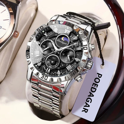 POEDAGAR Chrono Steel Watch
