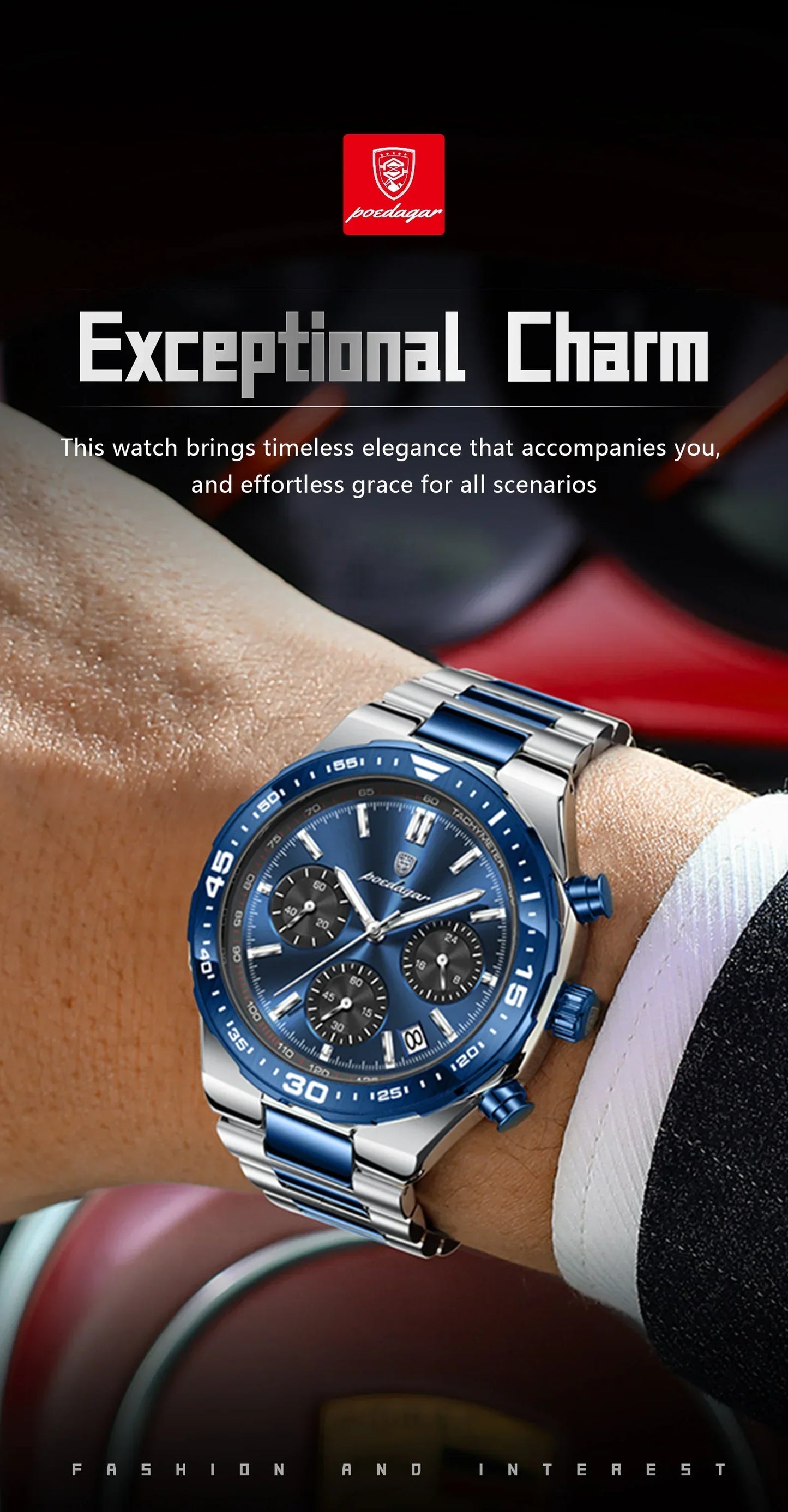 POEDAGAR Chrono Steel Watch
