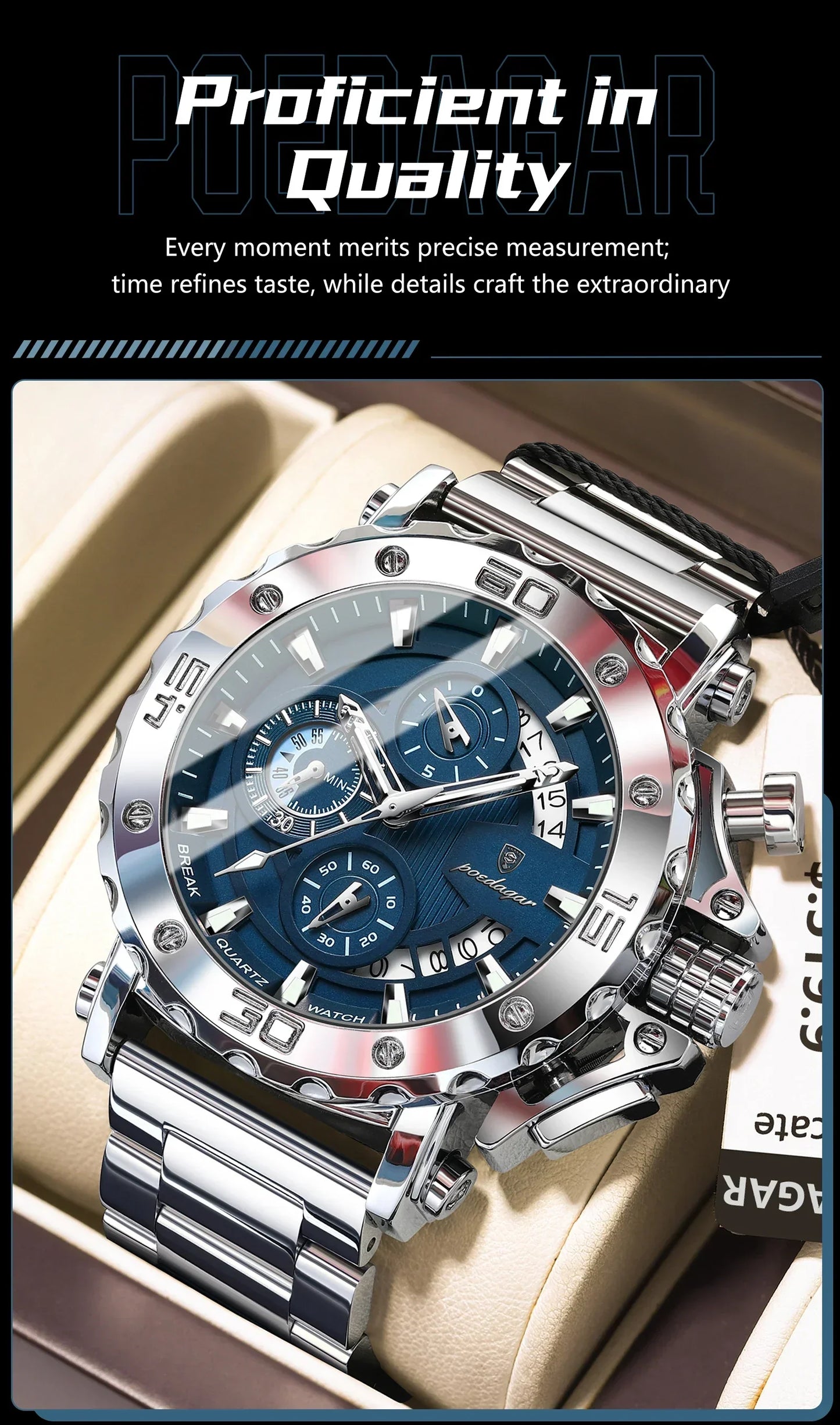 POEDAGAR Titan Chronograph Watch