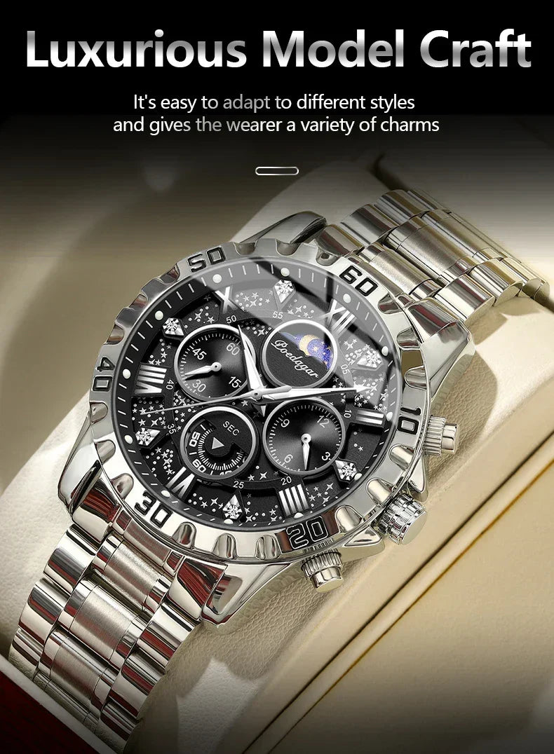 POEDAGAR Chrono Steel Watch