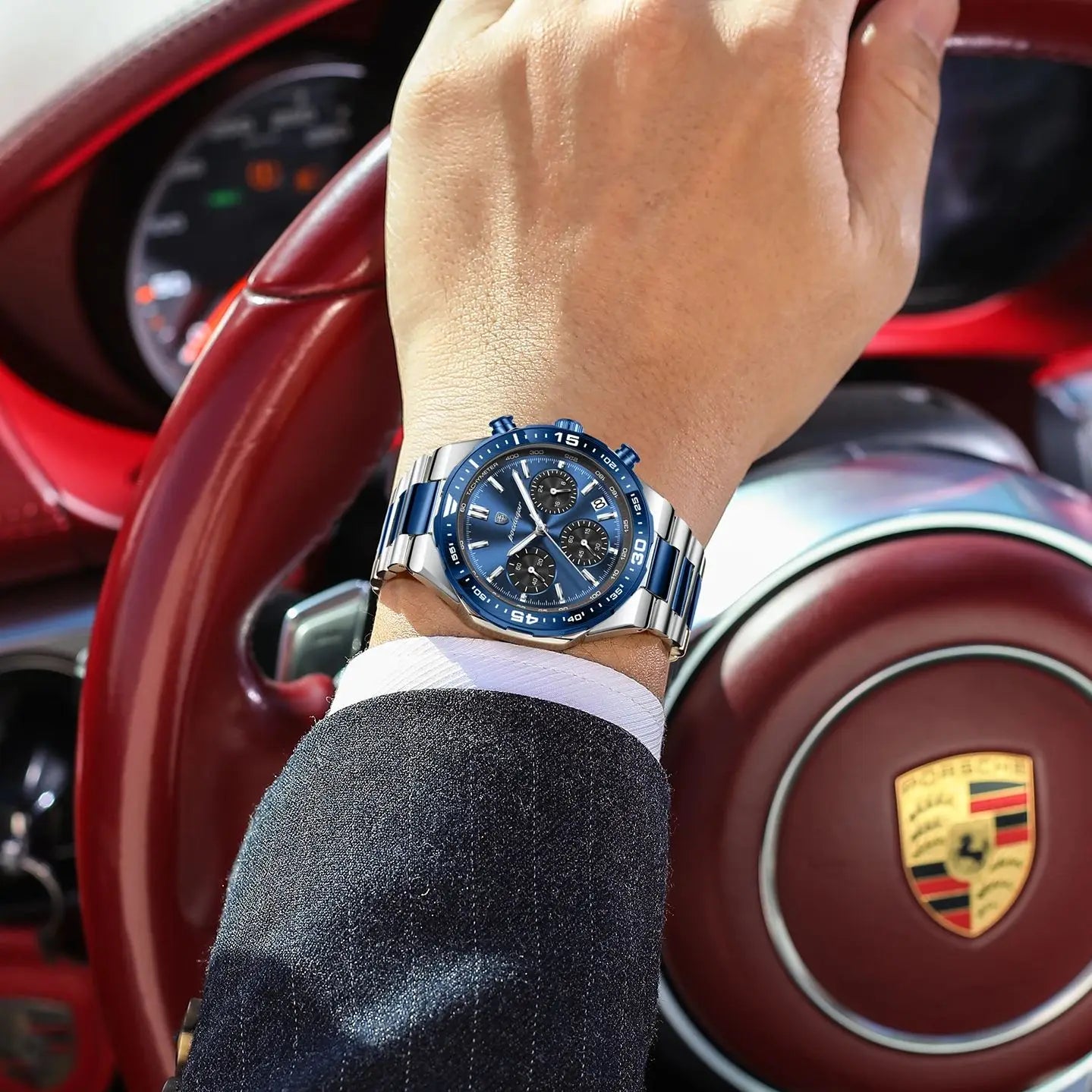 POEDAGAR Chrono Steel Watch