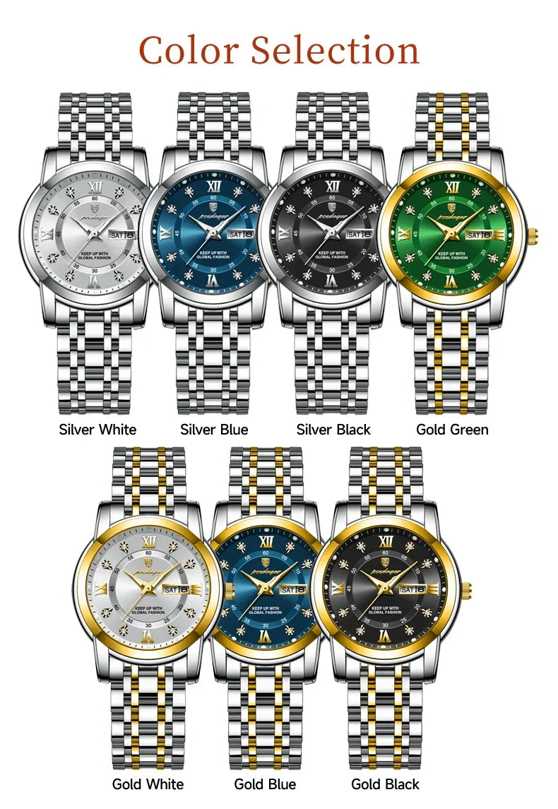 POEDAGAR Elegant Steel Watch