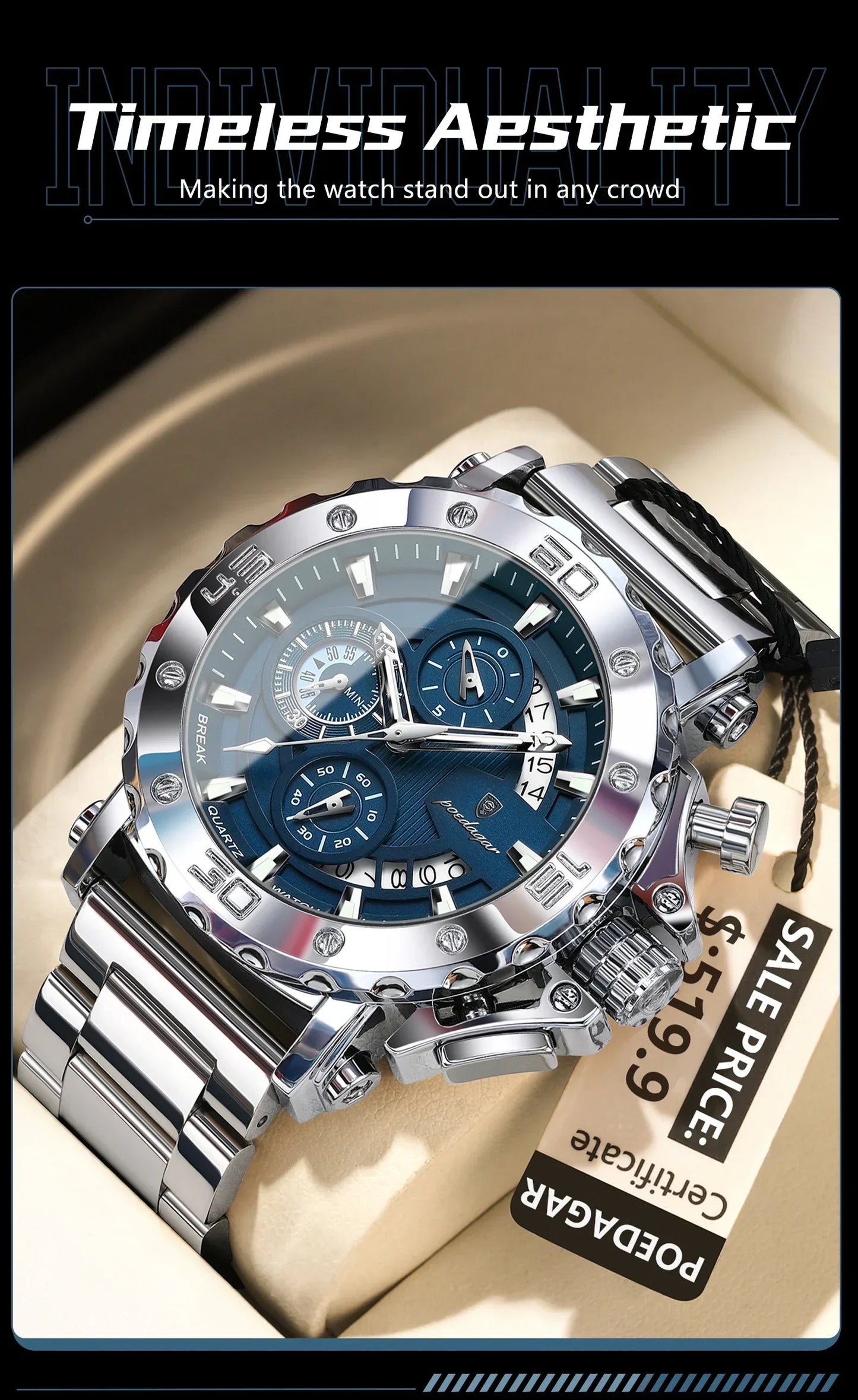 POEDAGAR Titan Chronograph Watch