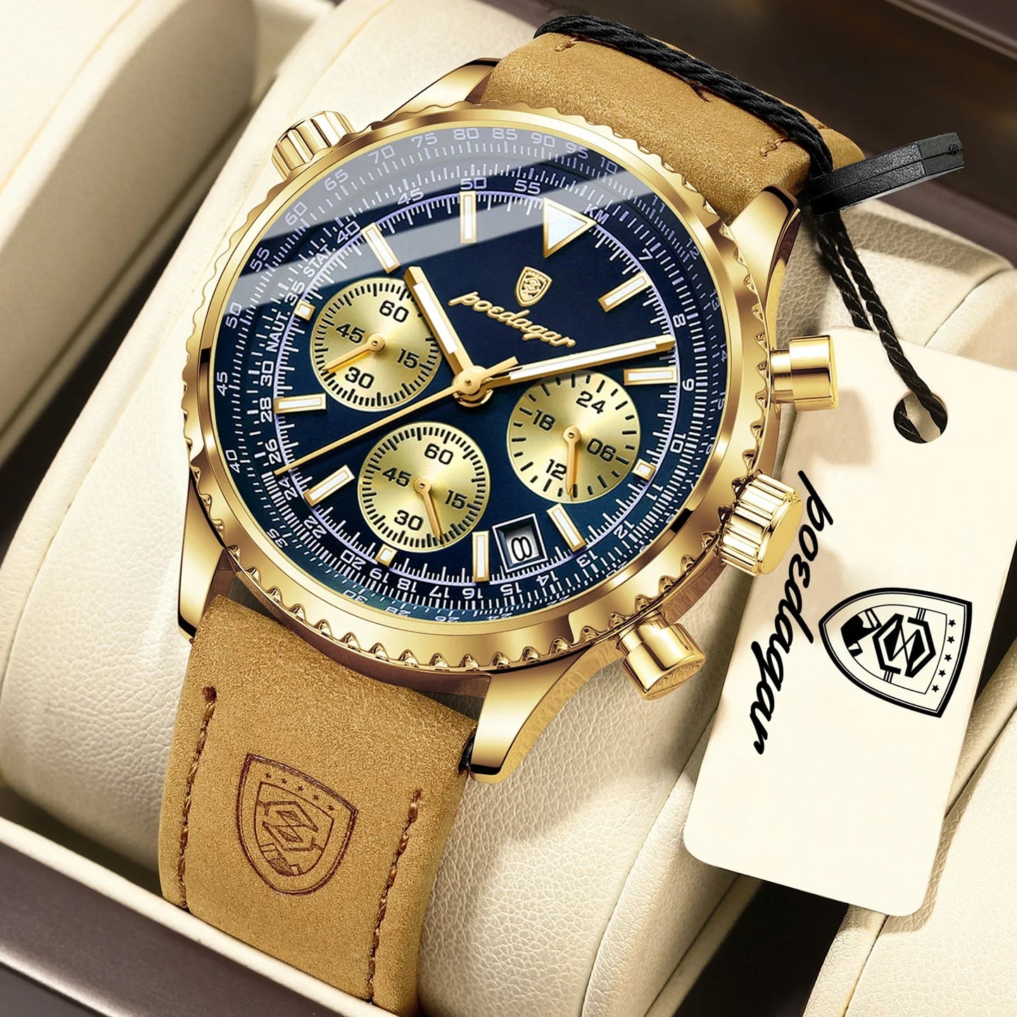 POEDAGAR Chrono Leather Watch