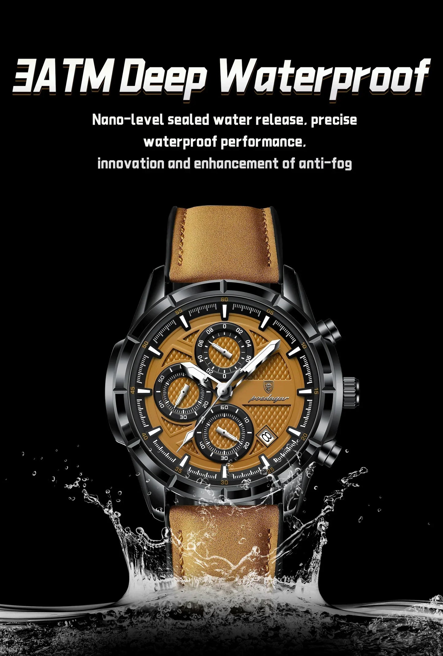POEDAGAR Vintage Chrono Leather Watch