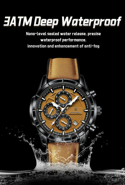 POEDAGAR Vintage Chrono Leather Watch