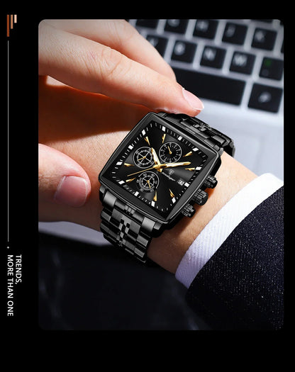 POEDAGAR Square Steel Watch