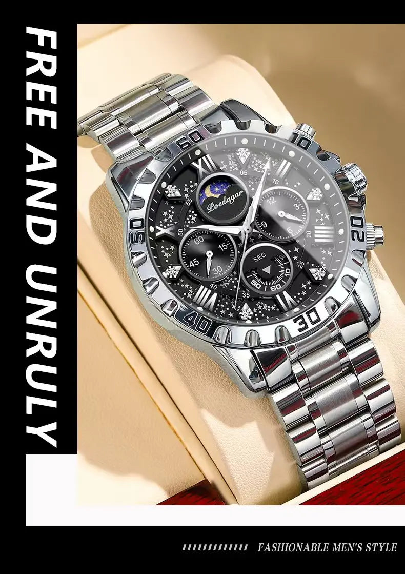 POEDAGAR Chrono Steel Watch