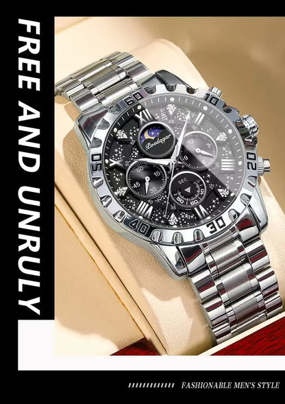 POEDAGAR Chrono Steel Watch