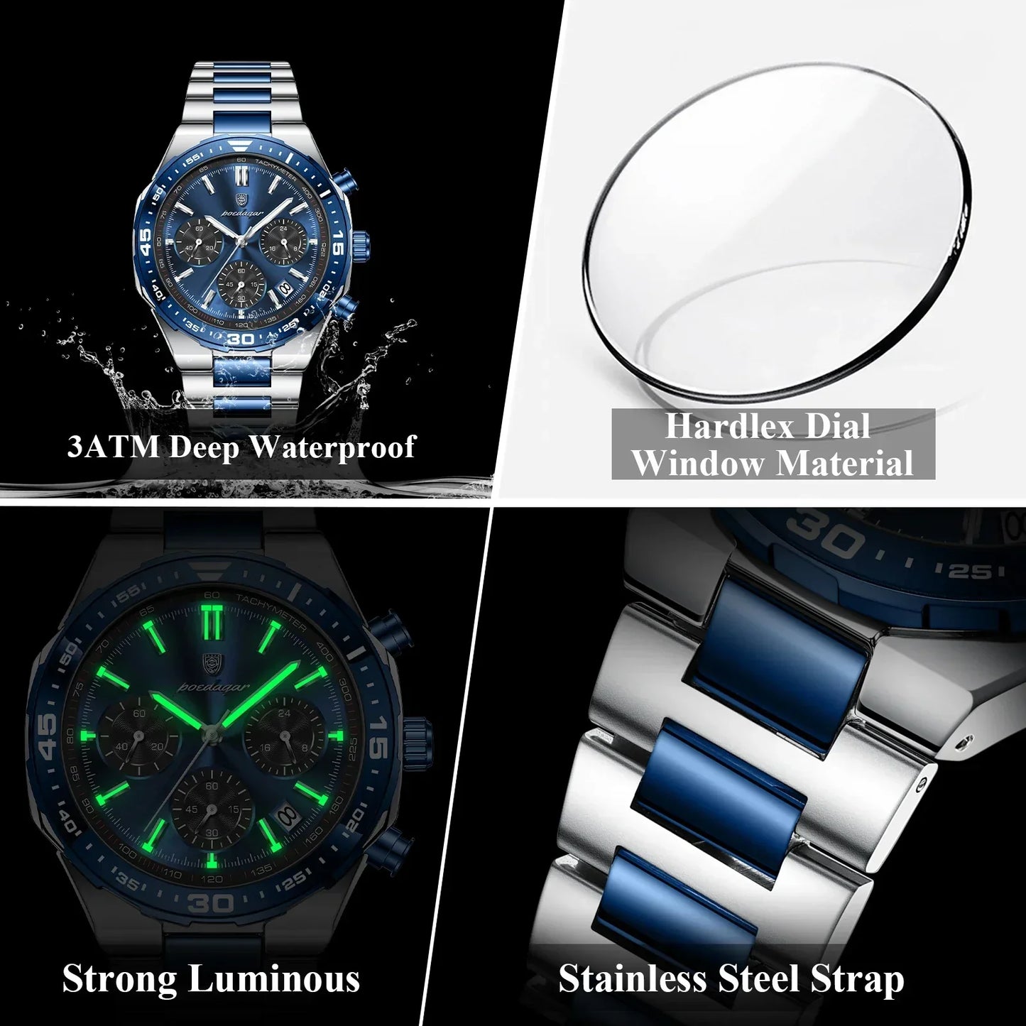 POEDAGAR Chrono Steel Watch