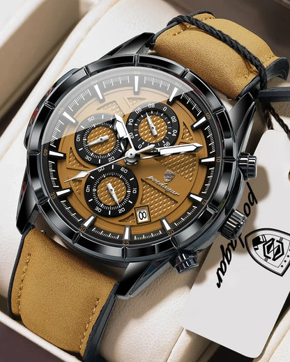 POEDAGAR Vintage Chrono Leather Watch