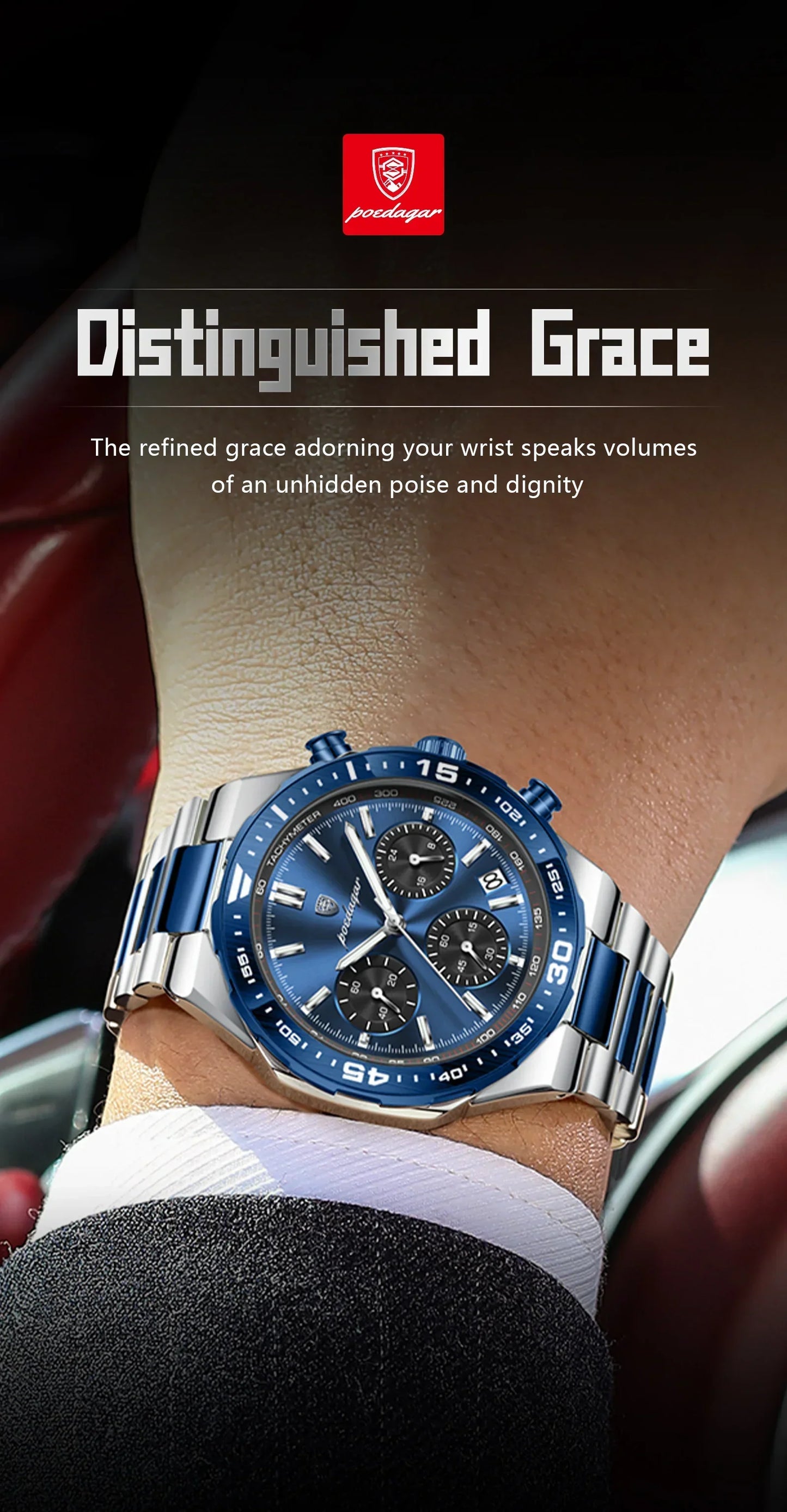POEDAGAR Chrono Steel Watch