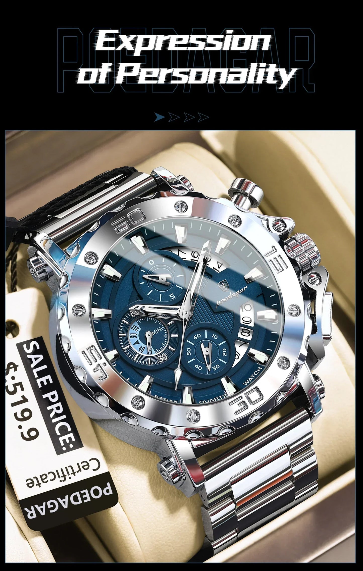 POEDAGAR Titan Chronograph Watch