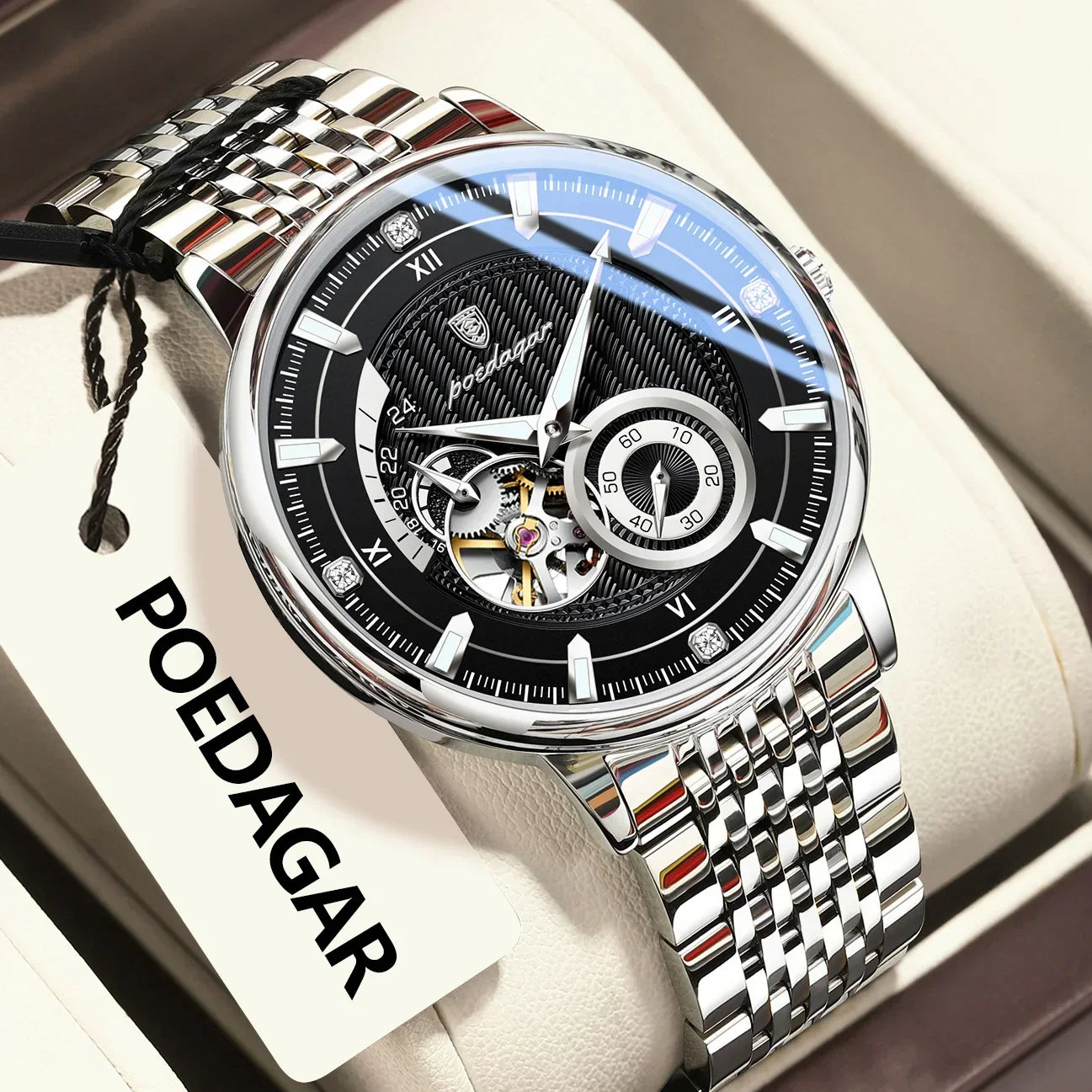 POEDAGAR Prestige Skeleton Automatic Watch