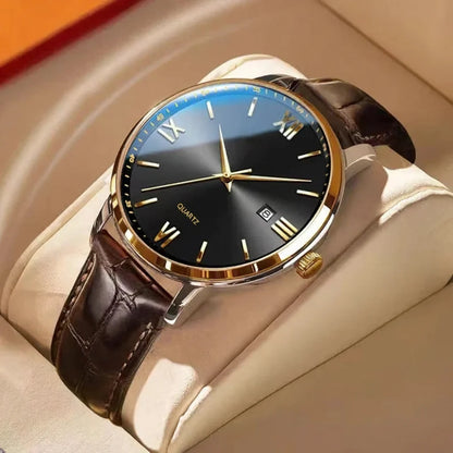 POEDAGAR Minimal Date Leather Watch