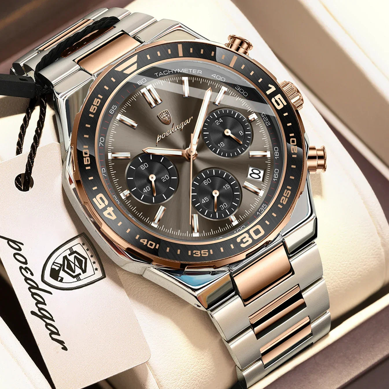 POEDAGAR Chrono Steel Watch