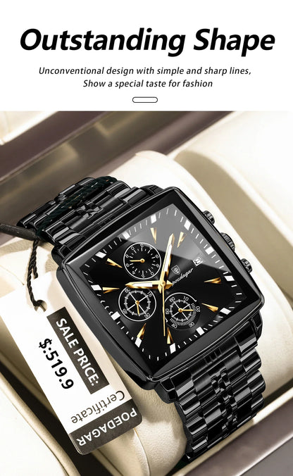 POEDAGAR Square Steel Watch