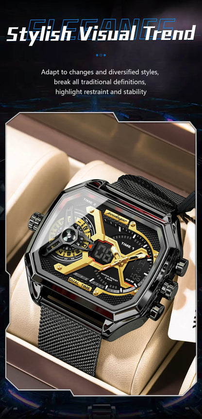 POEDAGAR Tactical Dual Display Chronograph Watch