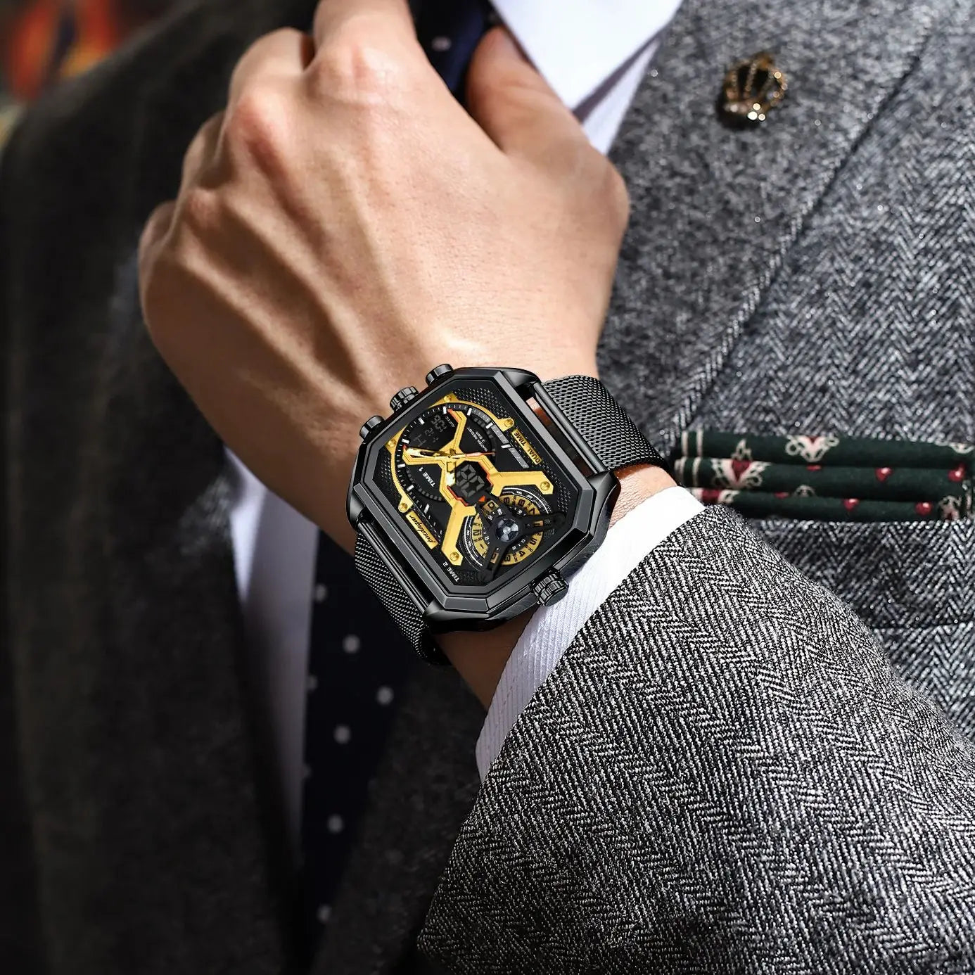 POEDAGAR Tactical Dual Display Chronograph Watch