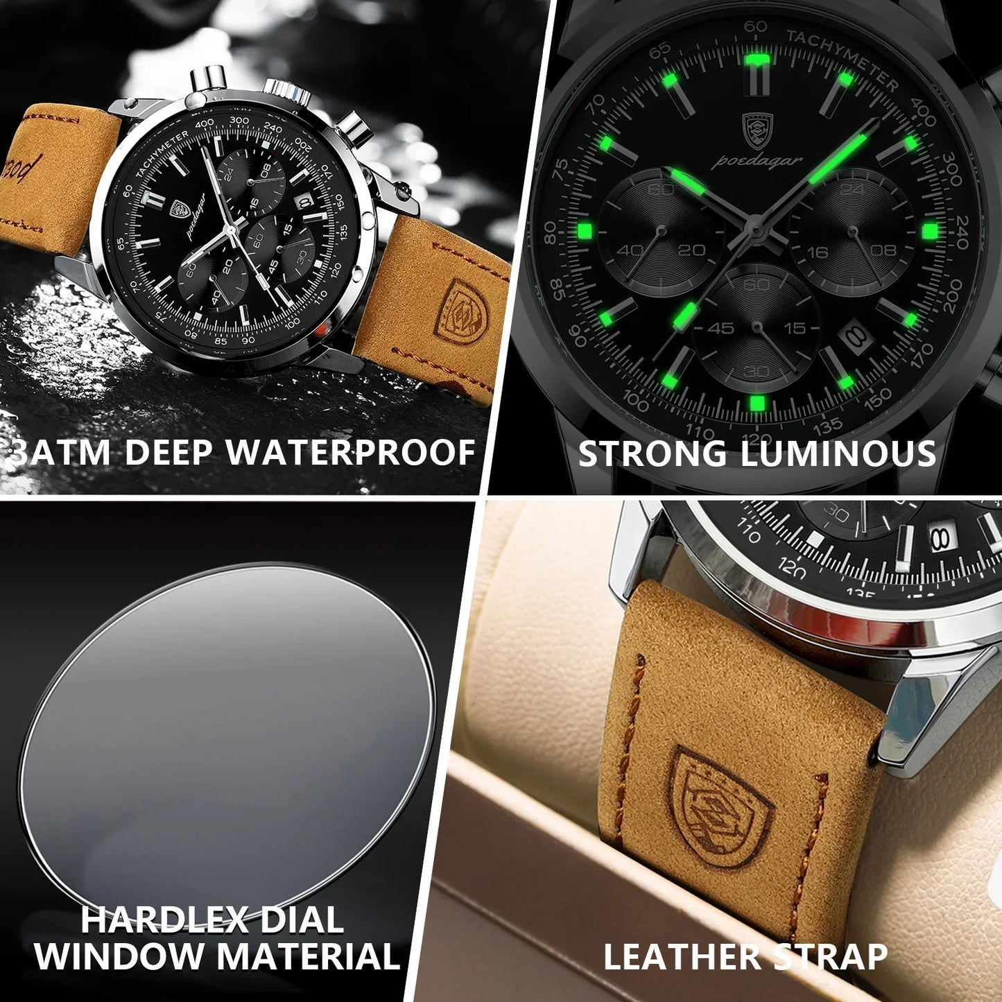 POEDAGAR Classic Chronograph Watch