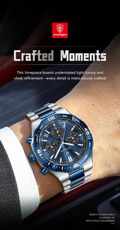 POEDAGAR Chrono Steel Watch