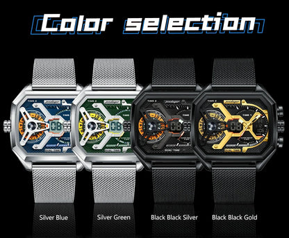 POEDAGAR Tactical Dual Display Chronograph Watch