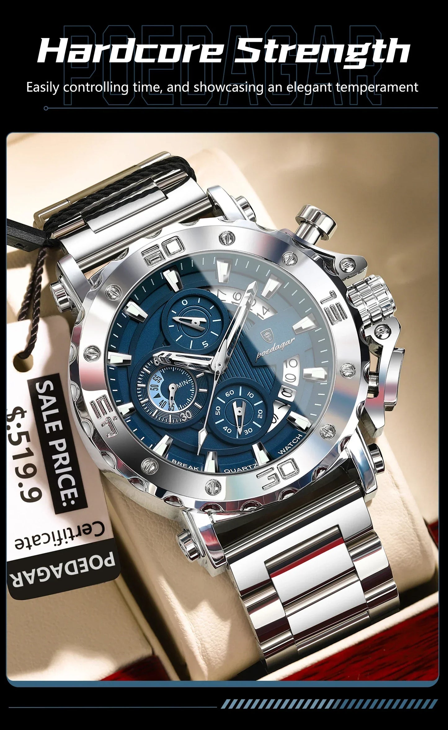 POEDAGAR Titan Chronograph Watch