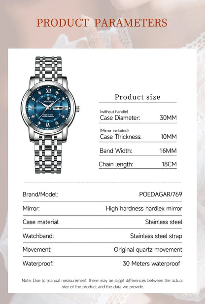 POEDAGAR Elegant Steel Watch