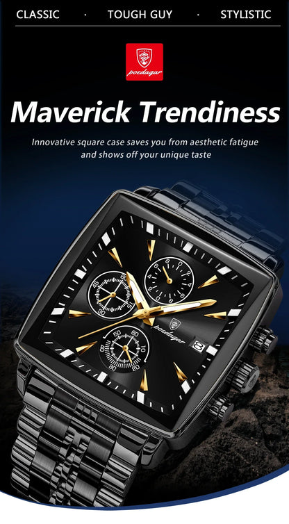 POEDAGAR Prestige Square Chronograph Watch