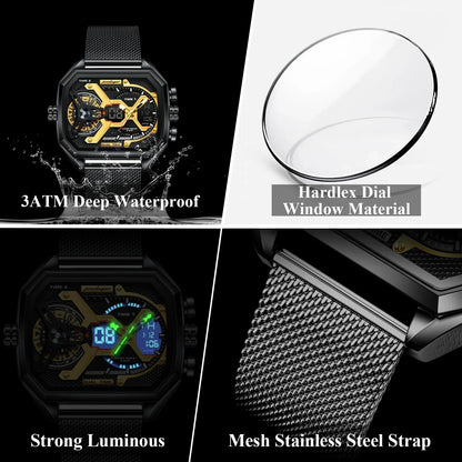 POEDAGAR Tactical Dual Display Chronograph Watch
