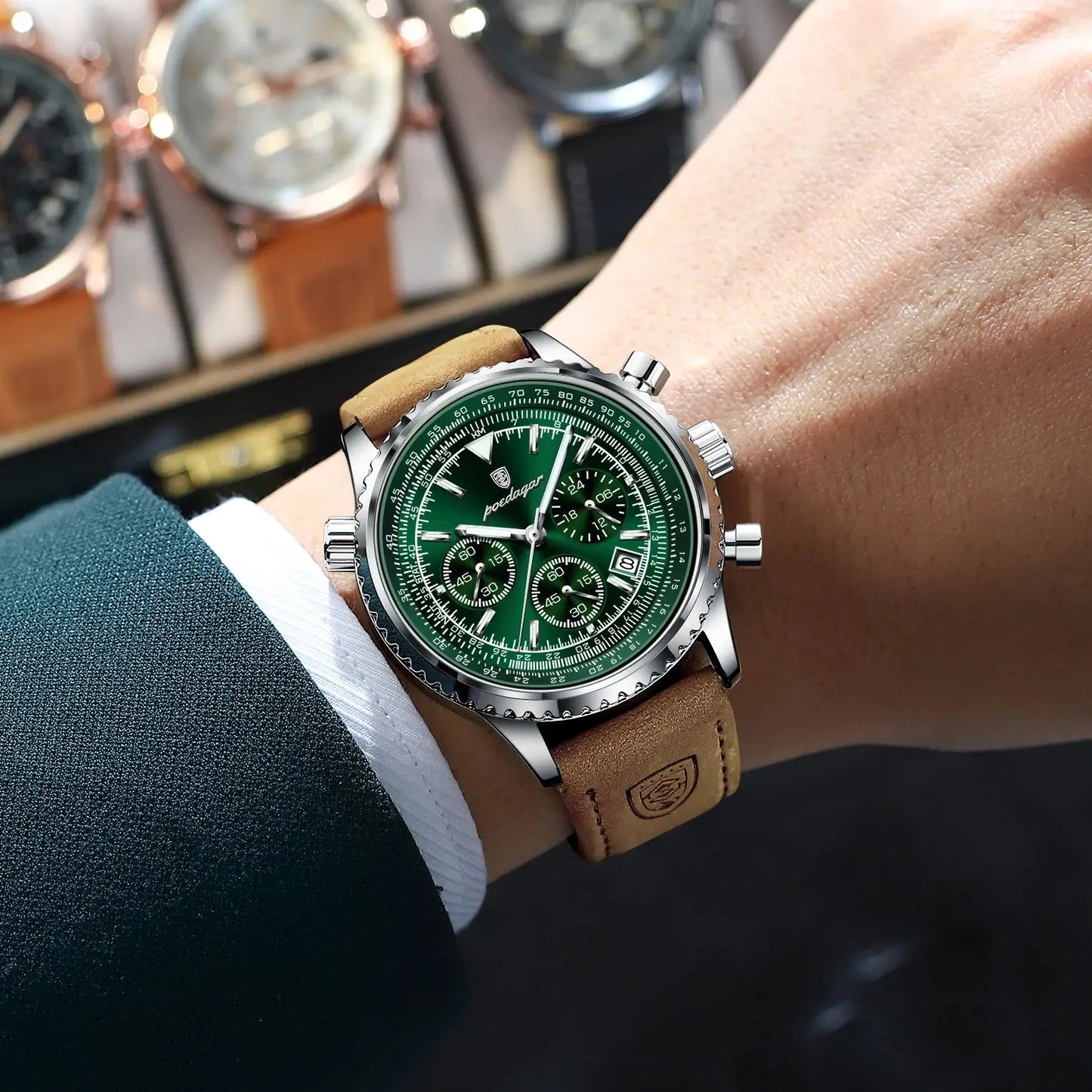 POEDAGAR Chrono Leather Watch