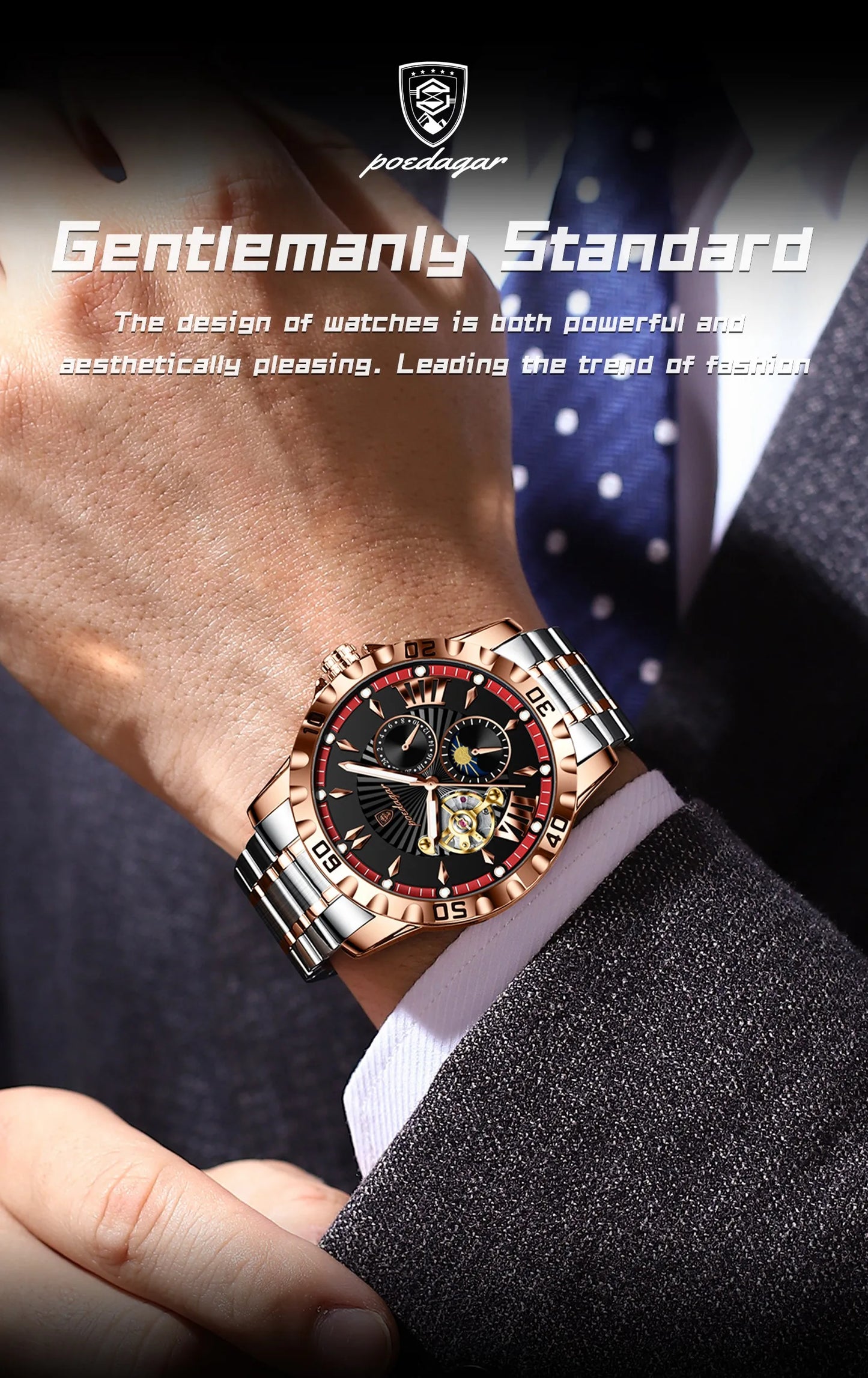 POEDAGAR Prestige Automatic Skeleton Sport Watch