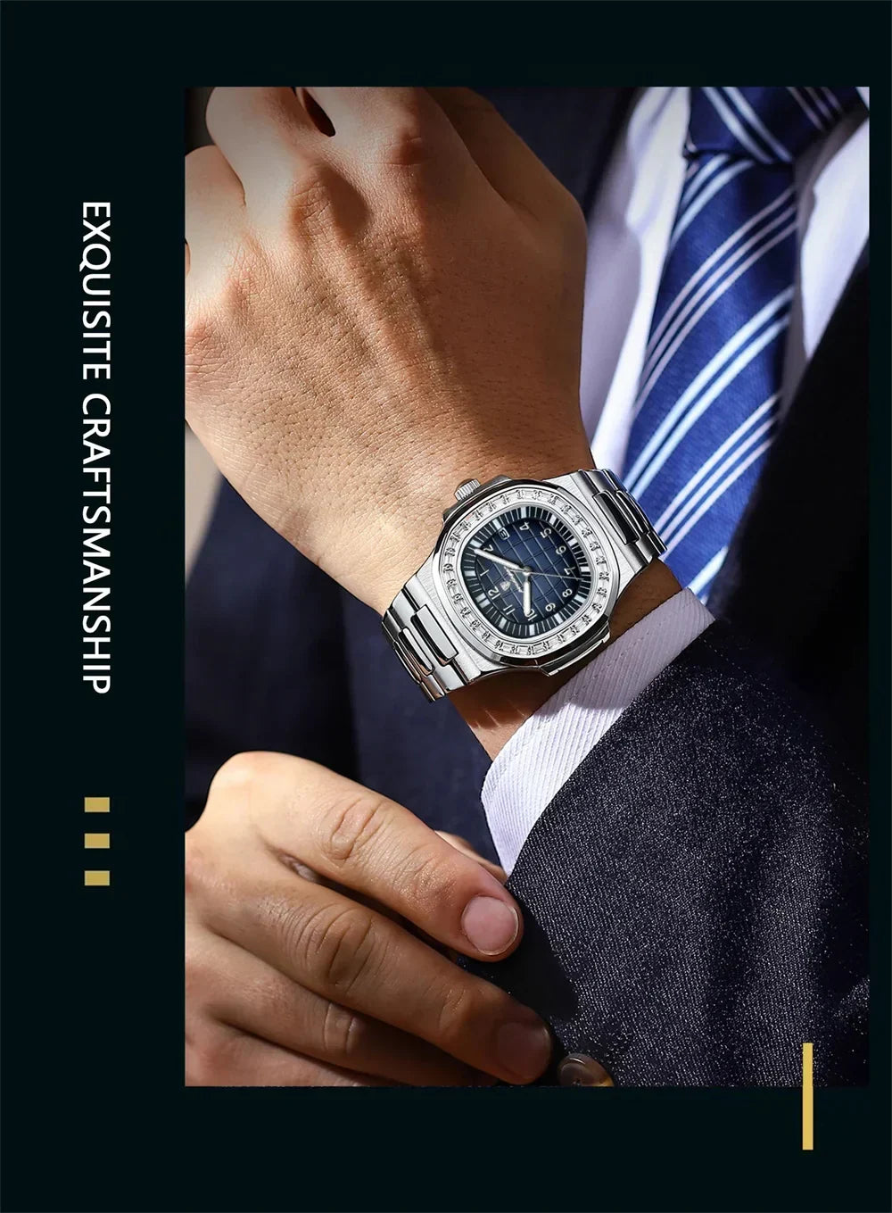 POEDAGAR Royal Grid Luxury Watch
