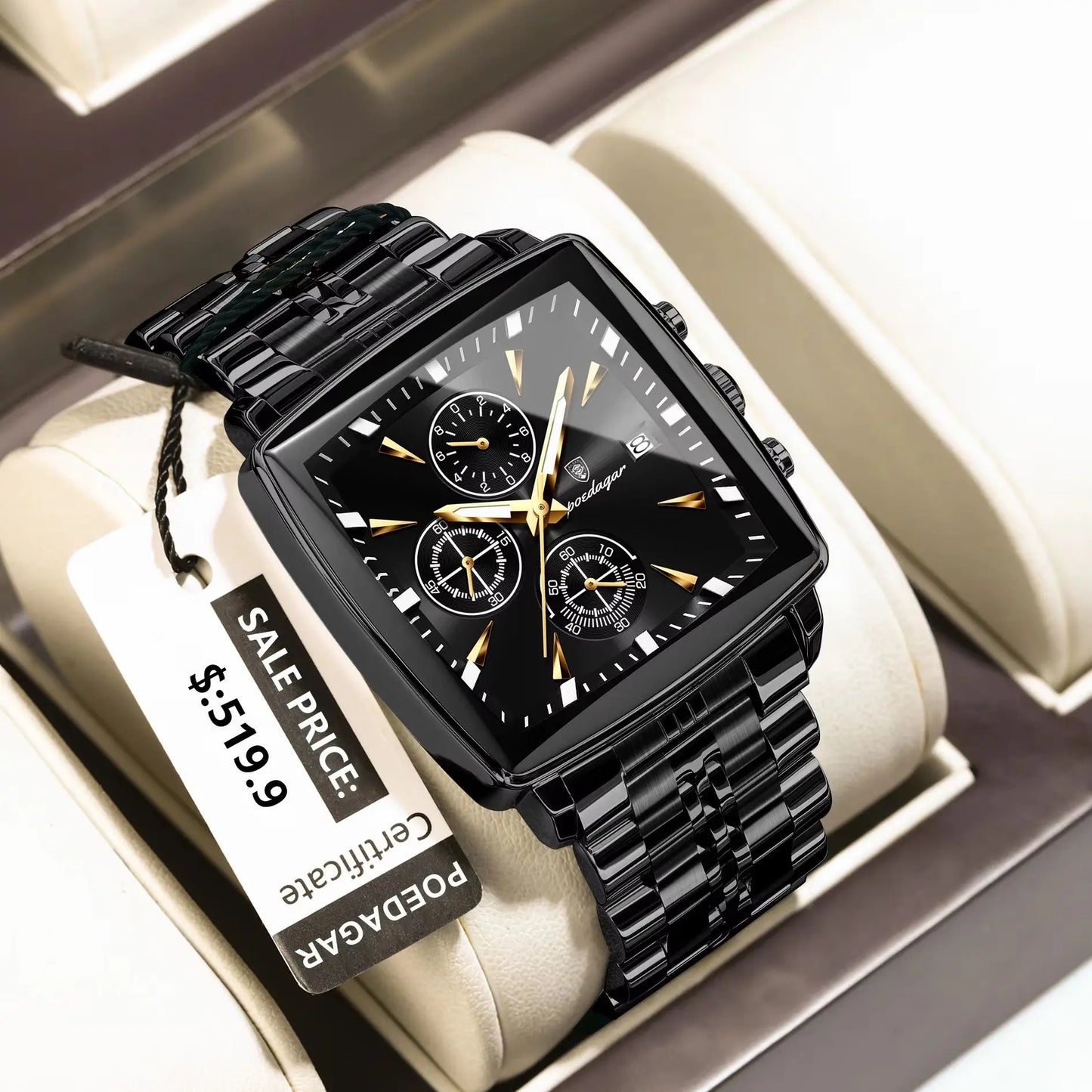 POEDAGAR Prestige Square Chronograph Watch