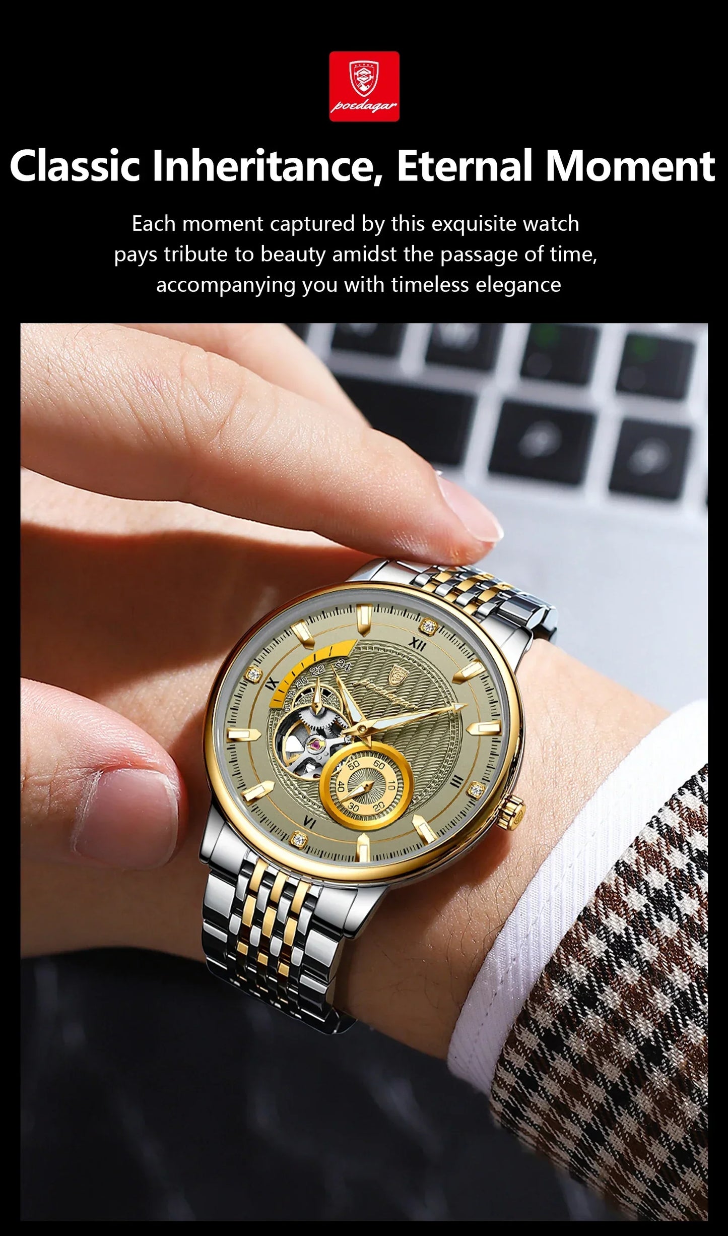 POEDAGAR Prestige Skeleton Automatic Watch