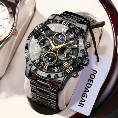 POEDAGAR Chrono Steel Watch