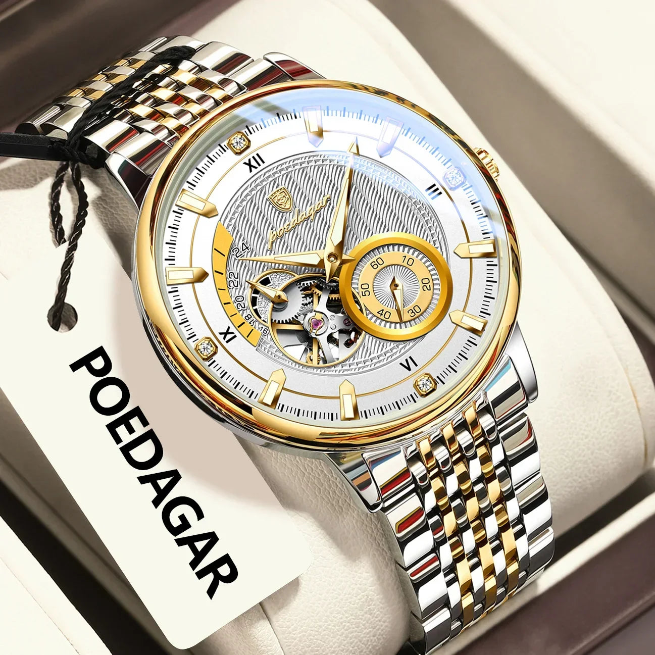 POEDAGAR Prestige Skeleton Automatic Watch
