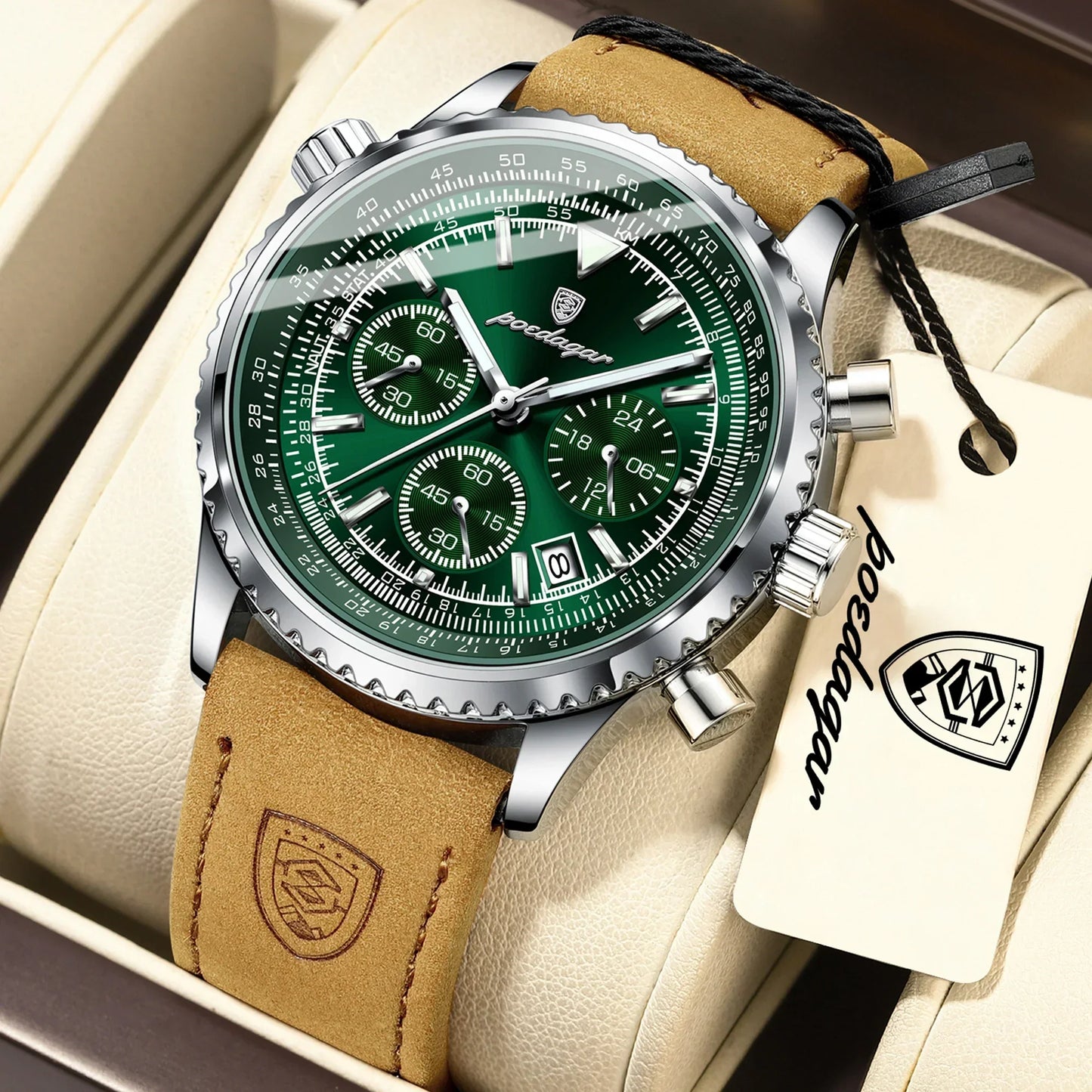 POEDAGAR Chrono Leather Watch