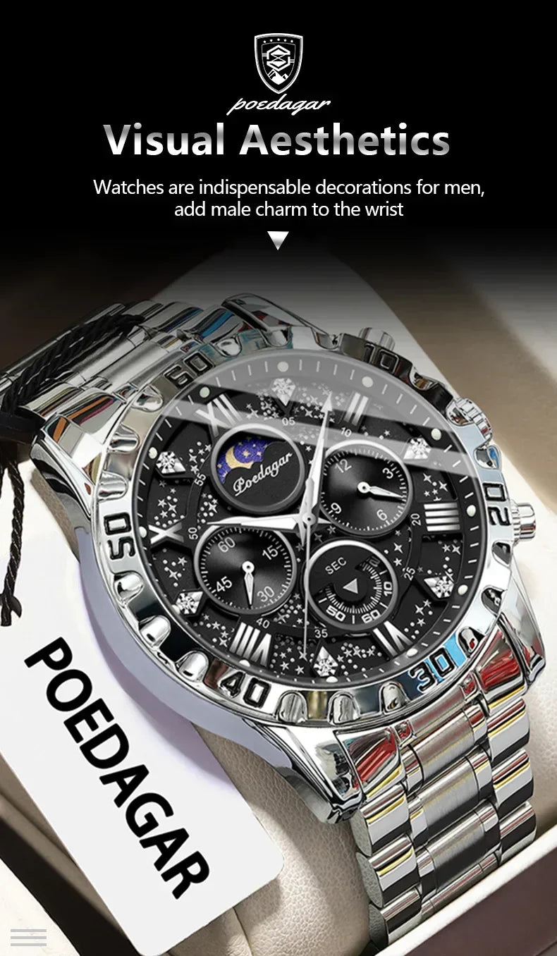 POEDAGAR Chrono Steel Watch