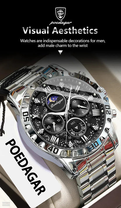POEDAGAR Chrono Steel Watch