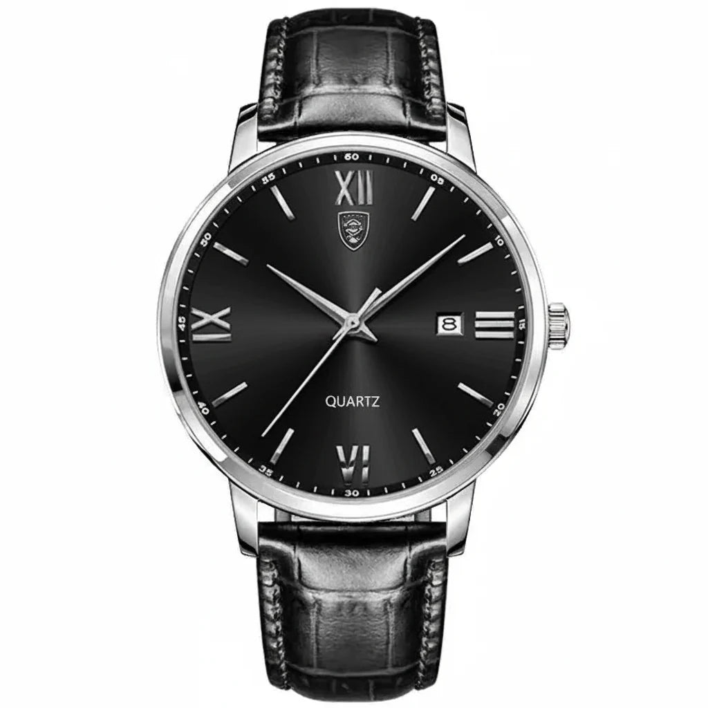 POEDAGAR Minimal Date Leather Watch