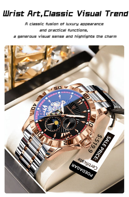 POEDAGAR Prestige Automatic Skeleton Sport Watch