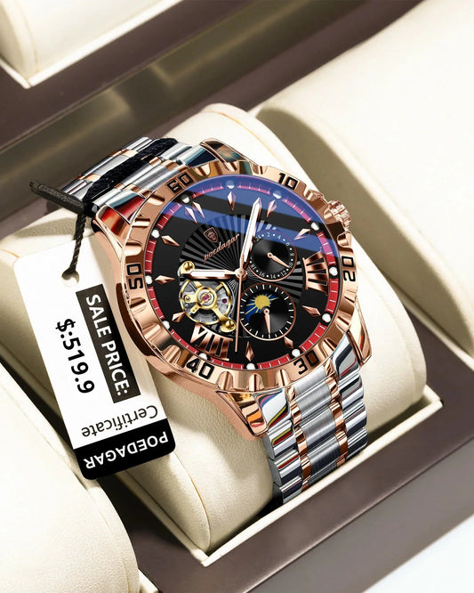 POEDAGAR Prestige Automatic Skeleton Sport Watch