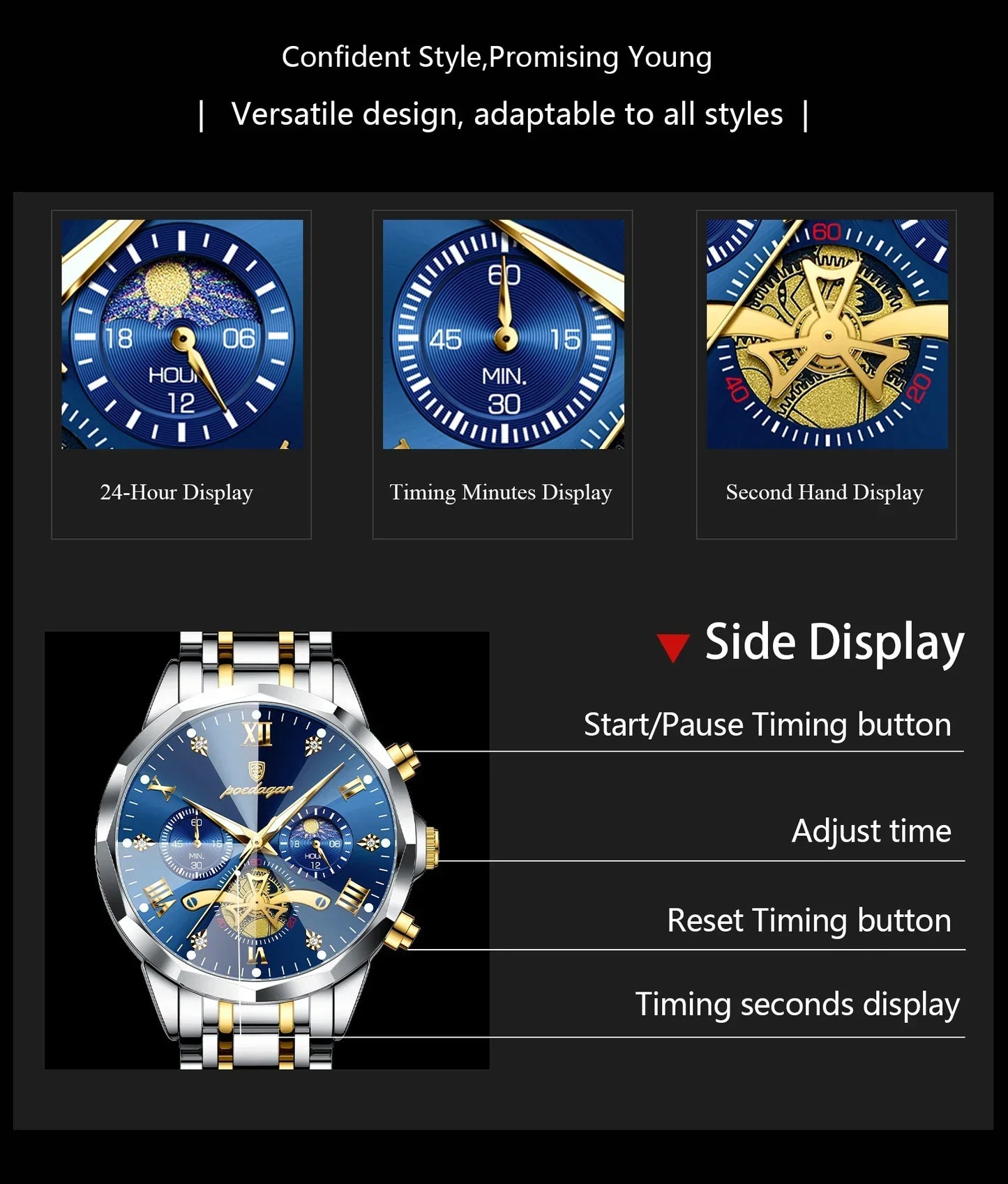 POEDAGAR Chrono Classic Watch