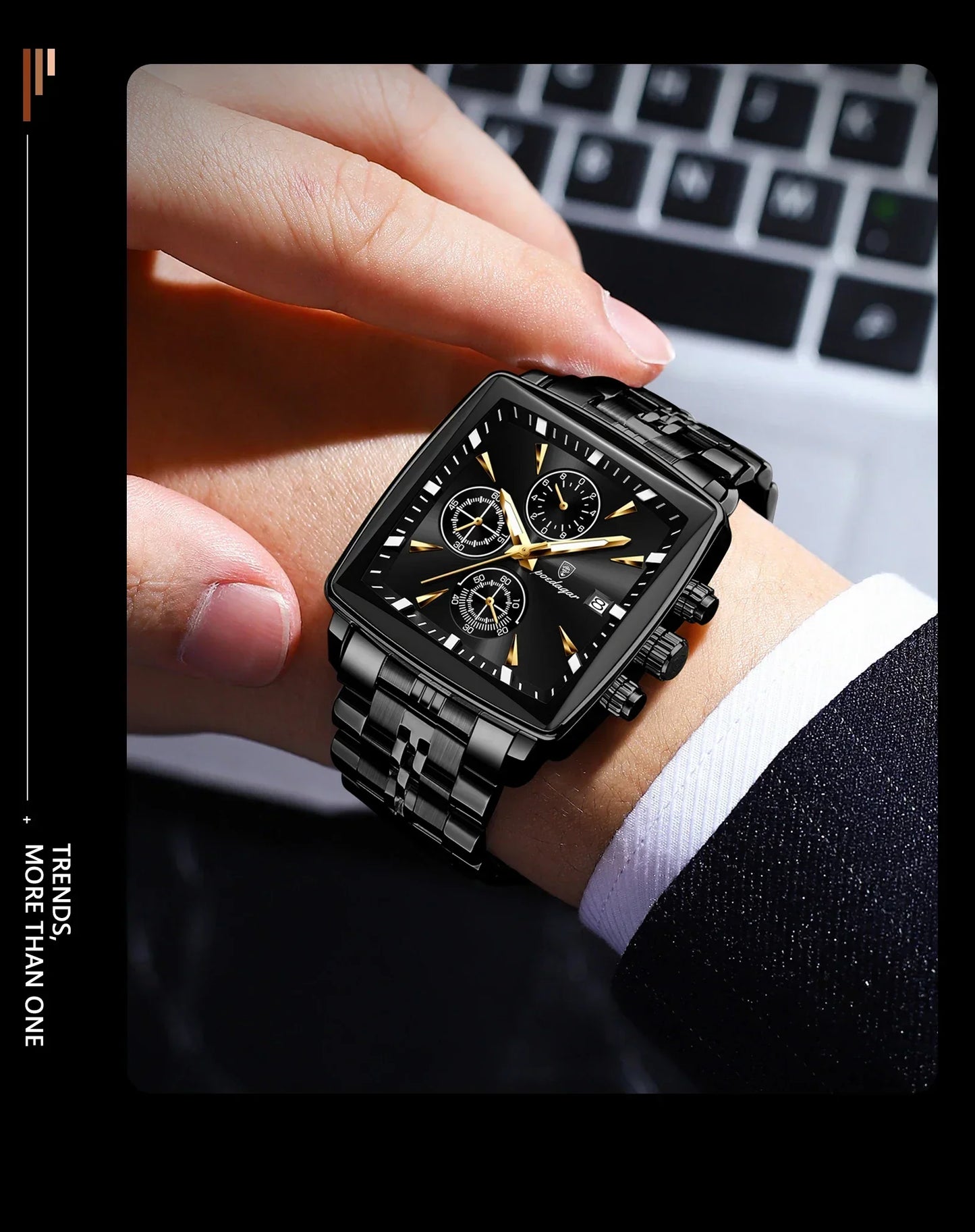 POEDAGAR Prestige Square Chronograph Watch