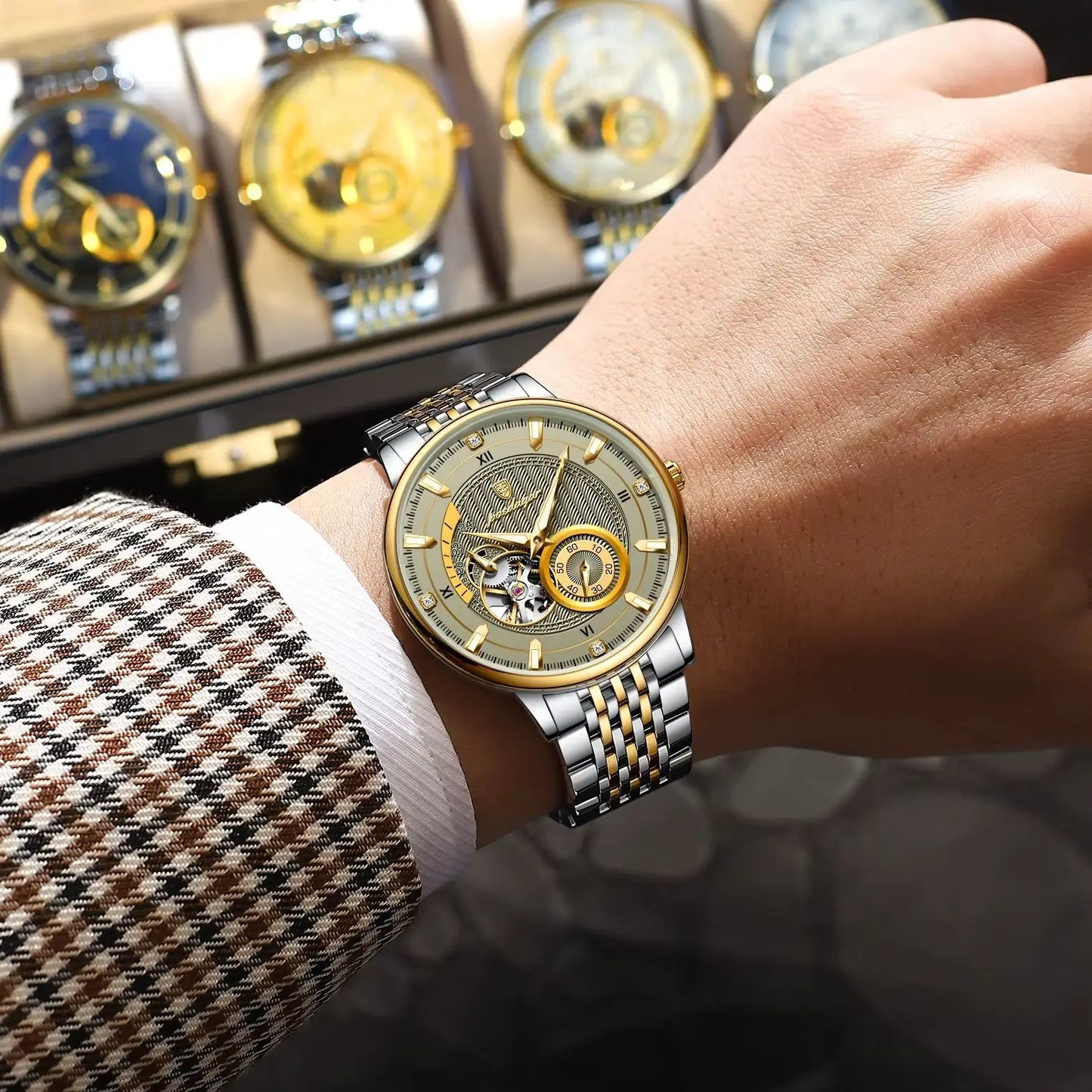 POEDAGAR Prestige Skeleton Automatic Watch