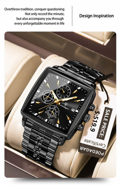 POEDAGAR Prestige Square Chronograph Watch