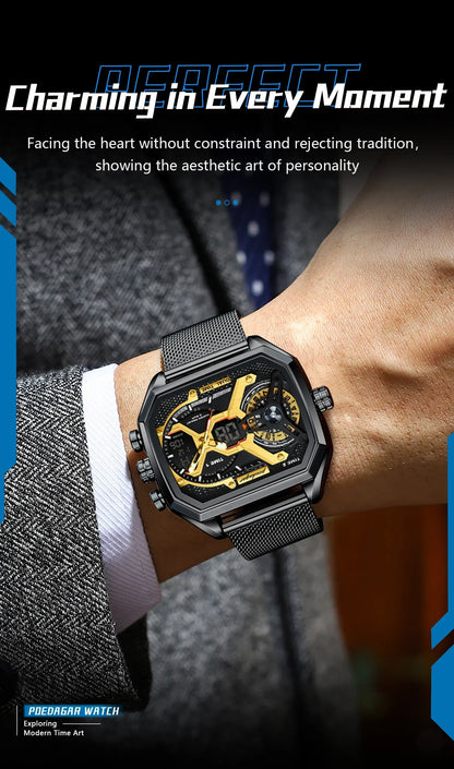 POEDAGAR Tactical Dual Display Chronograph Watch