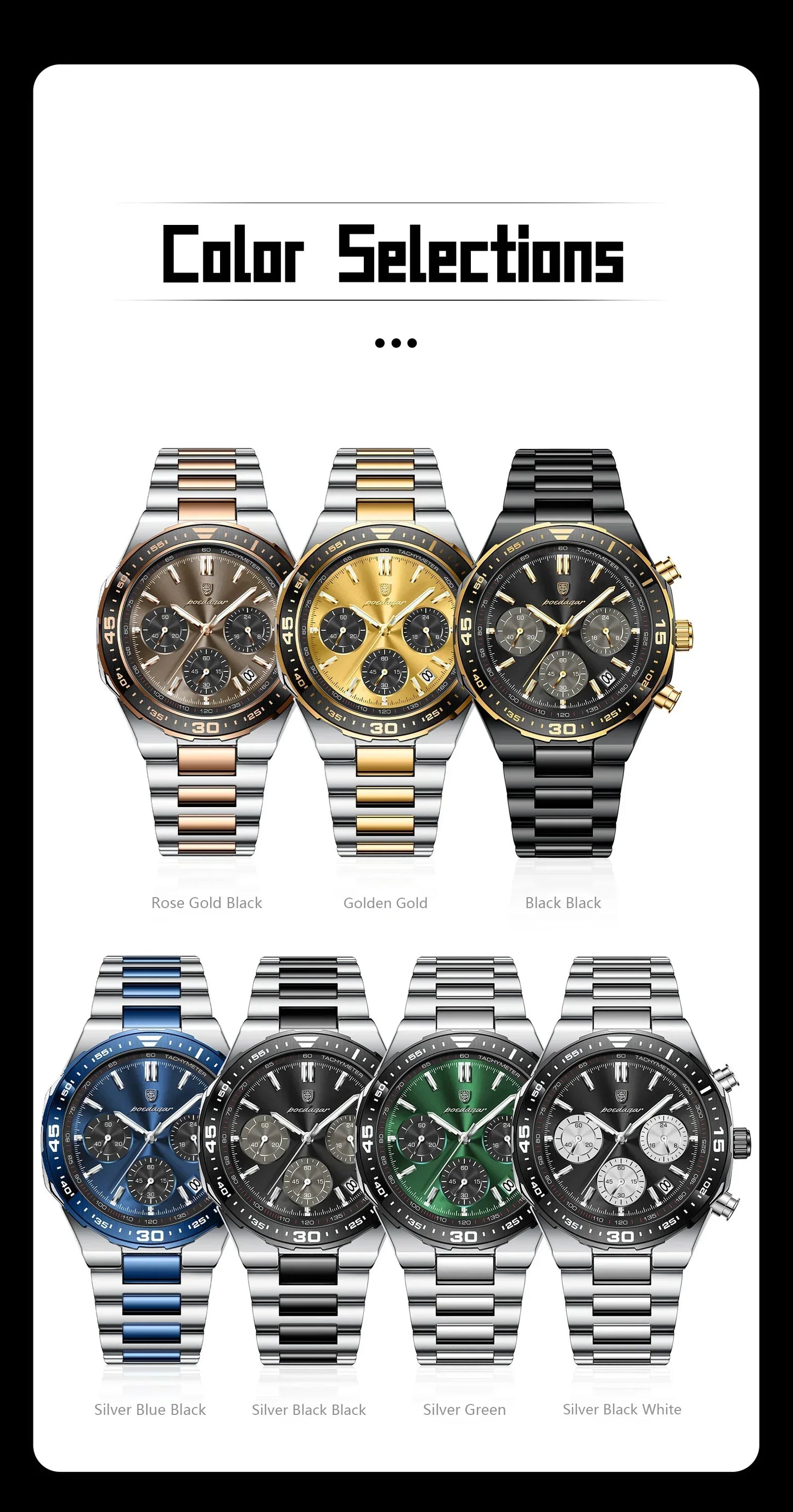 POEDAGAR Chrono Steel Watch