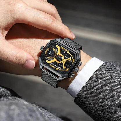 POEDAGAR Tactical Dual Display Chronograph Watch